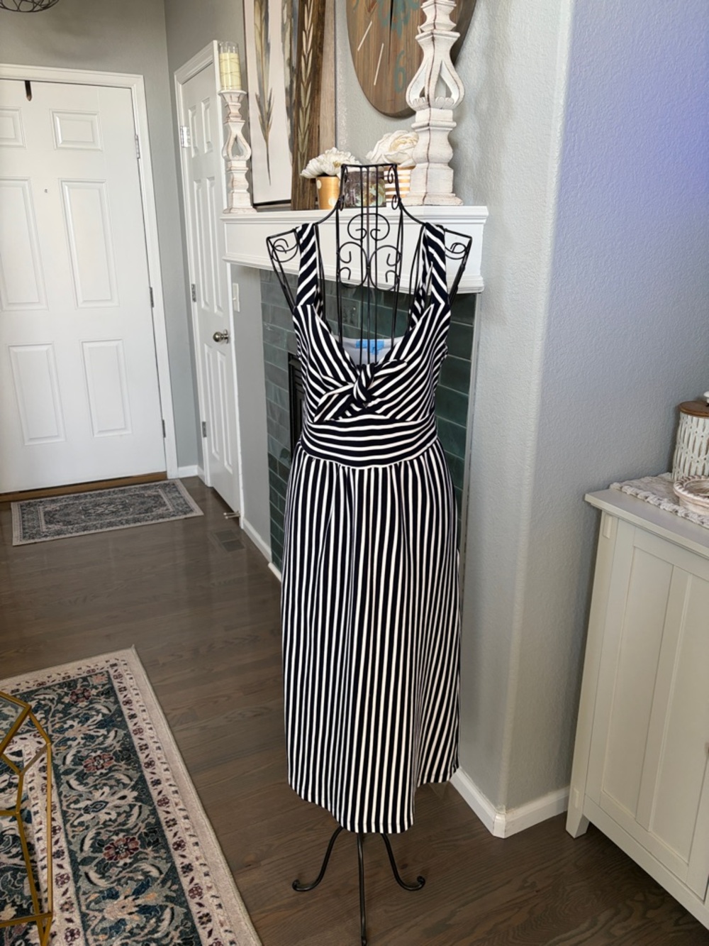 Draper James Sleeveless Navy and White Striped Midi Dress